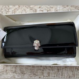 alexander mcqueen skull patent leather wallet on chain